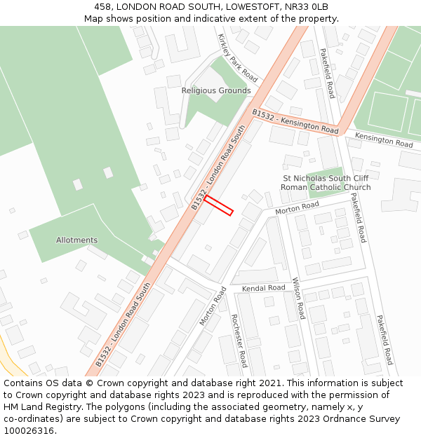 458, LONDON ROAD SOUTH, LOWESTOFT, NR33 0LB: Location map and indicative extent of plot