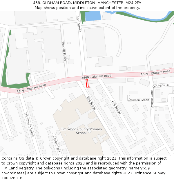458, OLDHAM ROAD, MIDDLETON, MANCHESTER, M24 2FA: Location map and indicative extent of plot