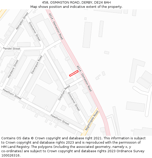 458, OSMASTON ROAD, DERBY, DE24 8AH: Location map and indicative extent of plot