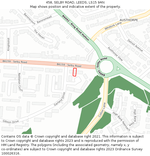 458, SELBY ROAD, LEEDS, LS15 9AN: Location map and indicative extent of plot