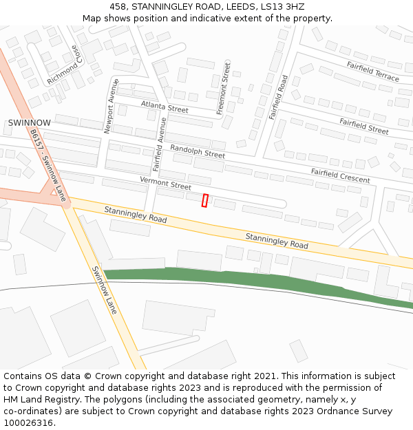 458, STANNINGLEY ROAD, LEEDS, LS13 3HZ: Location map and indicative extent of plot