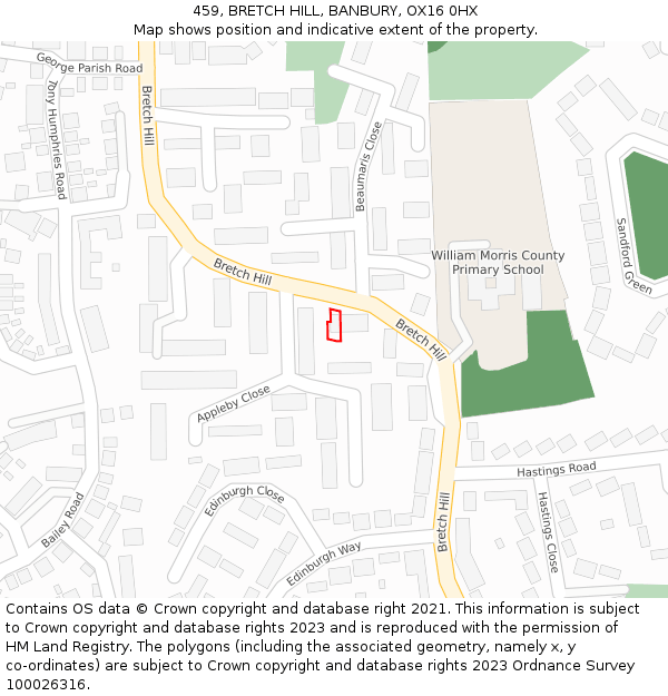 459, BRETCH HILL, BANBURY, OX16 0HX: Location map and indicative extent of plot