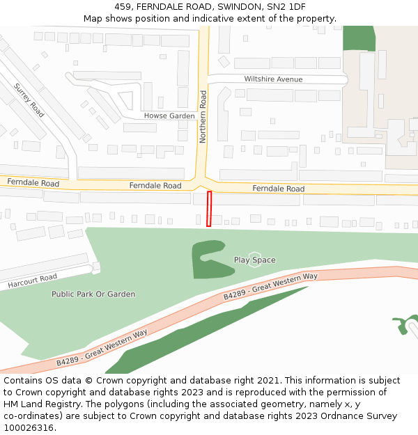 459, FERNDALE ROAD, SWINDON, SN2 1DF: Location map and indicative extent of plot
