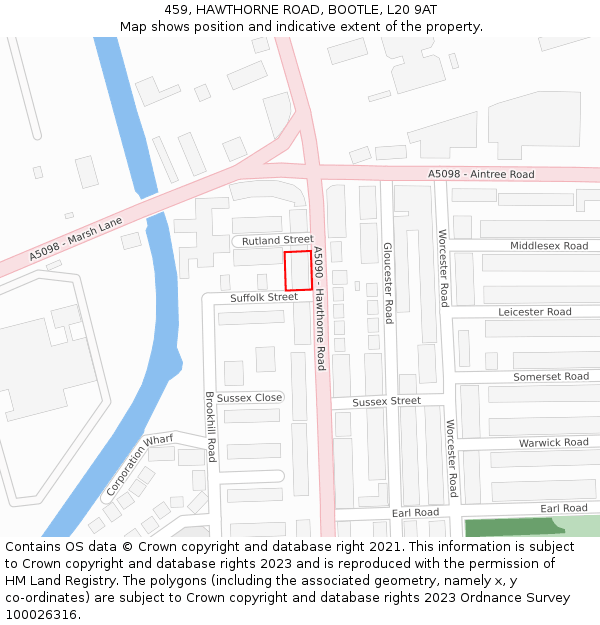 459, HAWTHORNE ROAD, BOOTLE, L20 9AT: Location map and indicative extent of plot