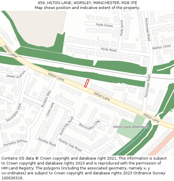 459, HILTON LANE, WORSLEY, MANCHESTER, M28 3TE: Location map and indicative extent of plot