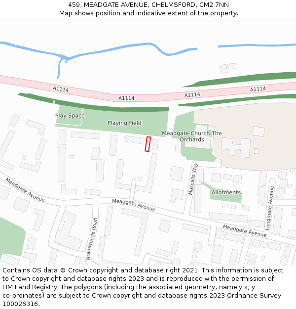 459, MEADGATE AVENUE, CHELMSFORD, CM2 7NN: Location map and indicative extent of plot