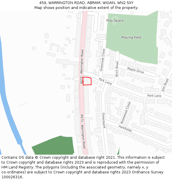 459, WARRINGTON ROAD, ABRAM, WIGAN, WN2 5XY: Location map and indicative extent of plot