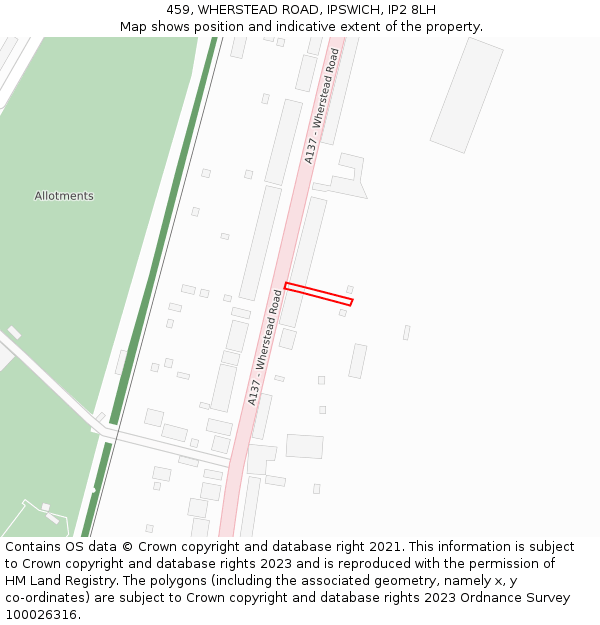 459, WHERSTEAD ROAD, IPSWICH, IP2 8LH: Location map and indicative extent of plot