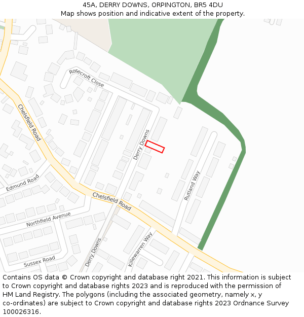 45A, DERRY DOWNS, ORPINGTON, BR5 4DU: Location map and indicative extent of plot