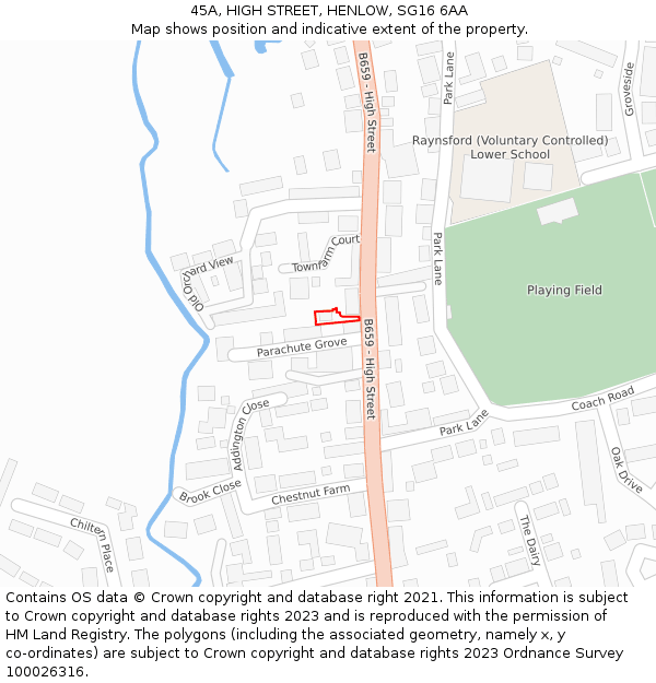 45A, HIGH STREET, HENLOW, SG16 6AA: Location map and indicative extent of plot