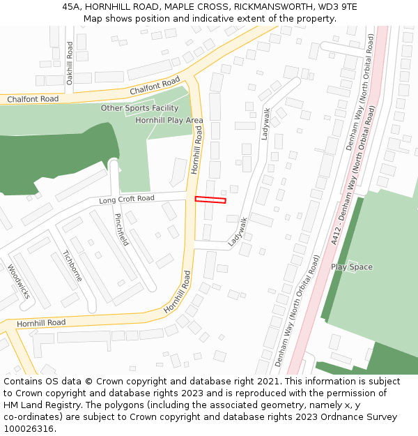 45A, HORNHILL ROAD, MAPLE CROSS, RICKMANSWORTH, WD3 9TE: Location map and indicative extent of plot