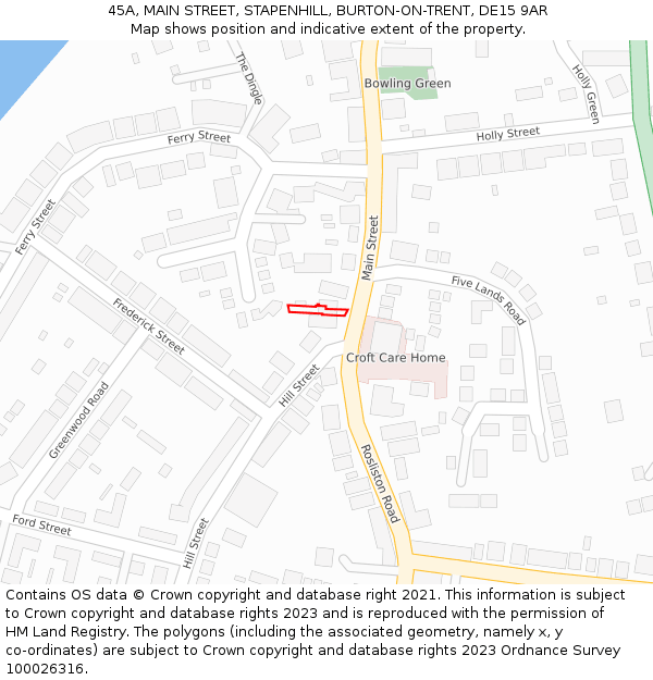45A, MAIN STREET, STAPENHILL, BURTON-ON-TRENT, DE15 9AR: Location map and indicative extent of plot