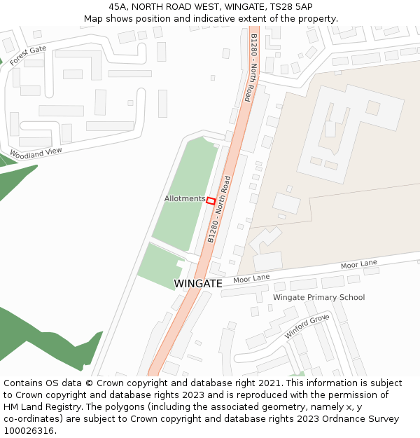 45A, NORTH ROAD WEST, WINGATE, TS28 5AP: Location map and indicative extent of plot