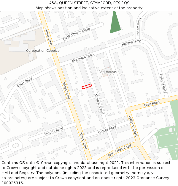 45A, QUEEN STREET, STAMFORD, PE9 1QS: Location map and indicative extent of plot