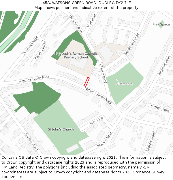 45A, WATSONS GREEN ROAD, DUDLEY, DY2 7LE: Location map and indicative extent of plot