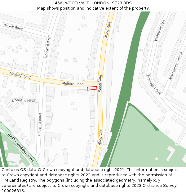 45A, WOOD VALE, LONDON, SE23 3DS: Location map and indicative extent of plot