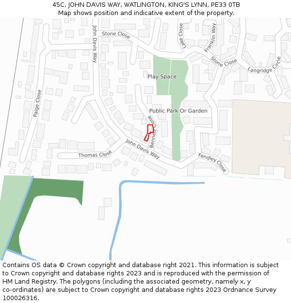 45C, JOHN DAVIS WAY, WATLINGTON, KING'S LYNN, PE33 0TB: Location map and indicative extent of plot