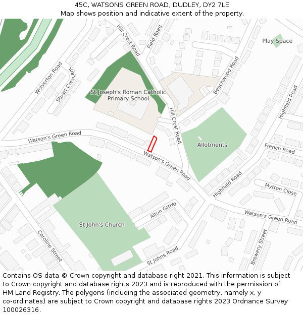 45C, WATSONS GREEN ROAD, DUDLEY, DY2 7LE: Location map and indicative extent of plot