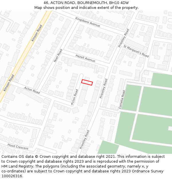 46, ACTON ROAD, BOURNEMOUTH, BH10 4DW: Location map and indicative extent of plot