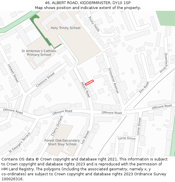 46, ALBERT ROAD, KIDDERMINSTER, DY10 1SP: Location map and indicative extent of plot