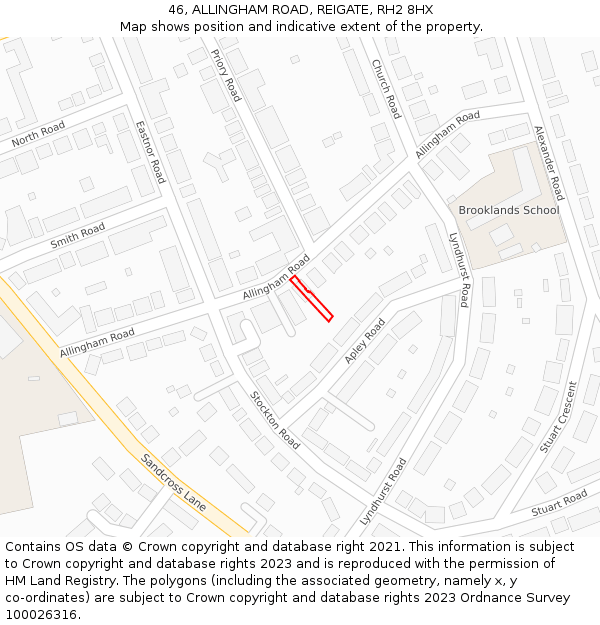 46, ALLINGHAM ROAD, REIGATE, RH2 8HX: Location map and indicative extent of plot