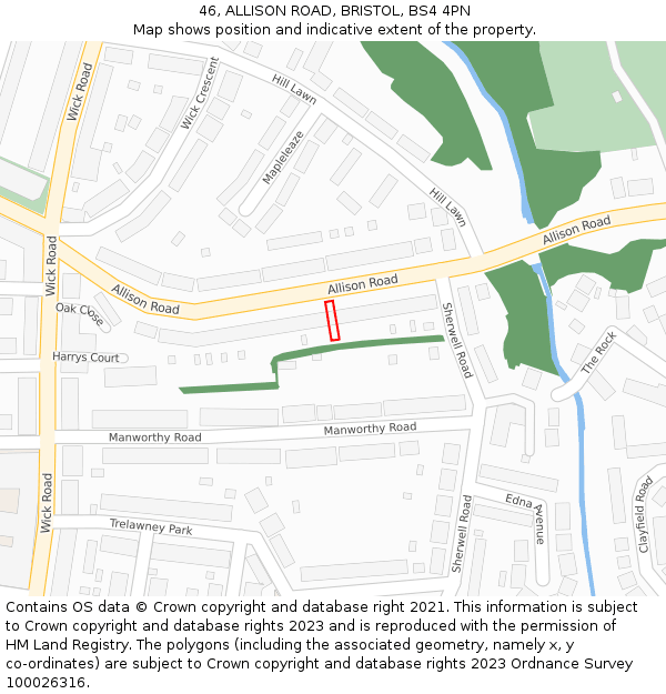 46, ALLISON ROAD, BRISTOL, BS4 4PN: Location map and indicative extent of plot
