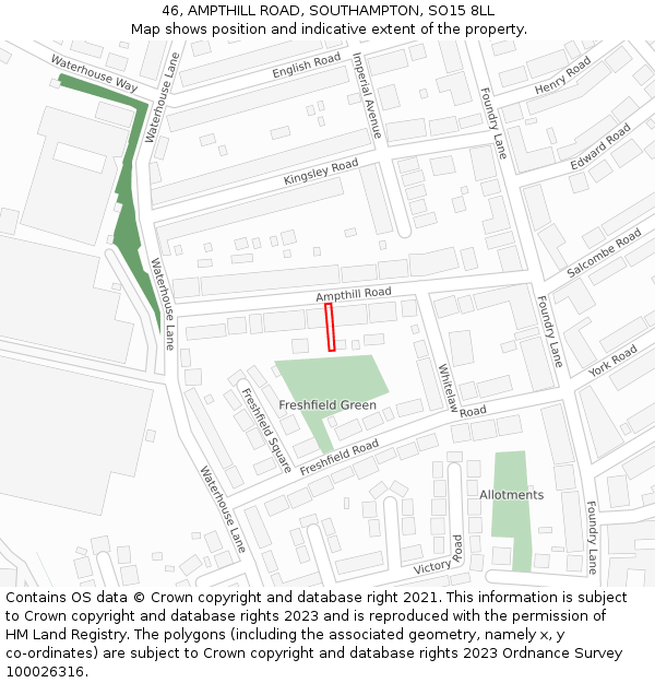 46, AMPTHILL ROAD, SOUTHAMPTON, SO15 8LL: Location map and indicative extent of plot