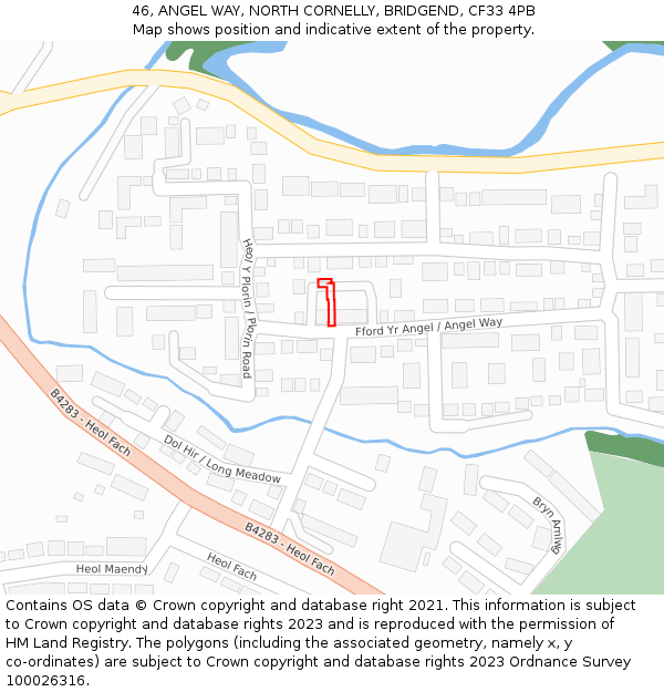 46, ANGEL WAY, NORTH CORNELLY, BRIDGEND, CF33 4PB: Location map and indicative extent of plot