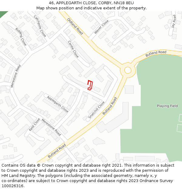 46, APPLEGARTH CLOSE, CORBY, NN18 8EU: Location map and indicative extent of plot