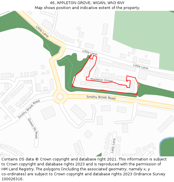 46, APPLETON GROVE, WIGAN, WN3 6NY: Location map and indicative extent of plot