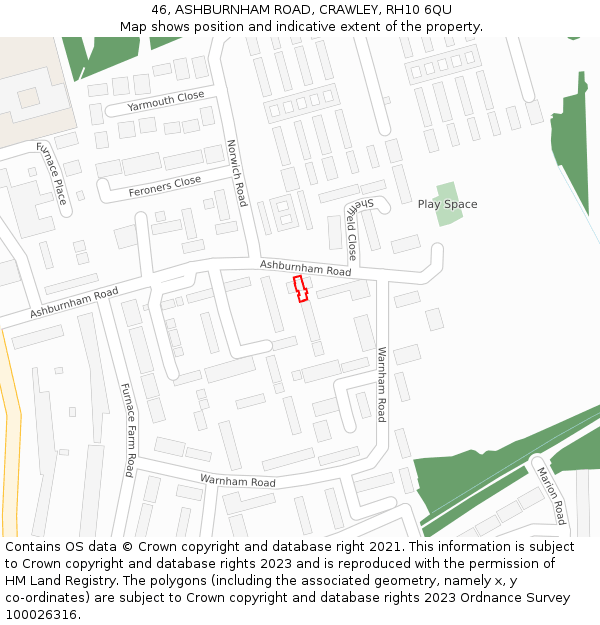 46, ASHBURNHAM ROAD, CRAWLEY, RH10 6QU: Location map and indicative extent of plot