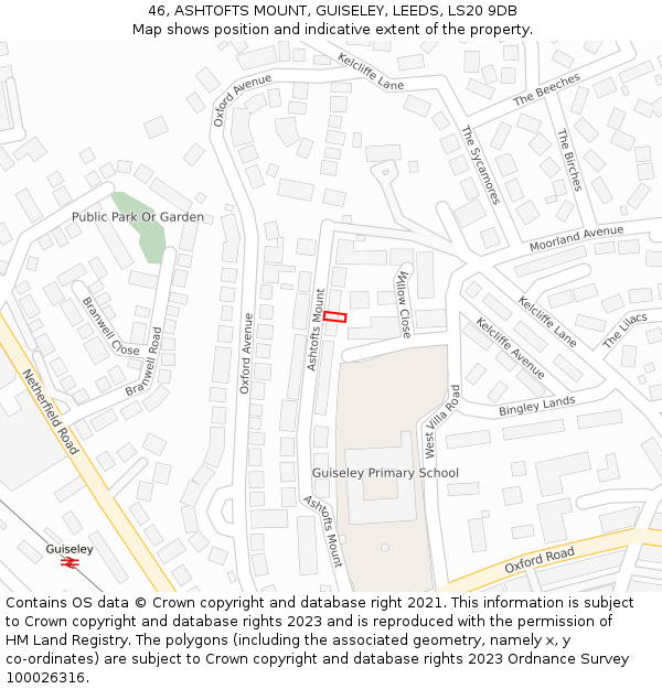 46, ASHTOFTS MOUNT, GUISELEY, LEEDS, LS20 9DB: Location map and indicative extent of plot