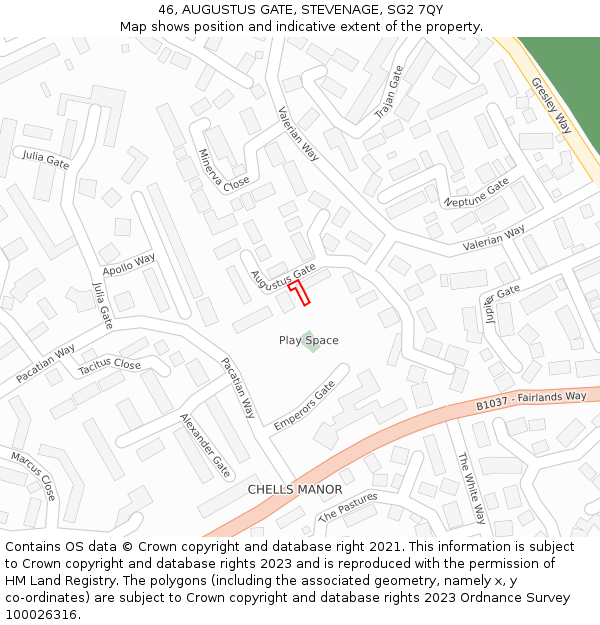 46, AUGUSTUS GATE, STEVENAGE, SG2 7QY: Location map and indicative extent of plot