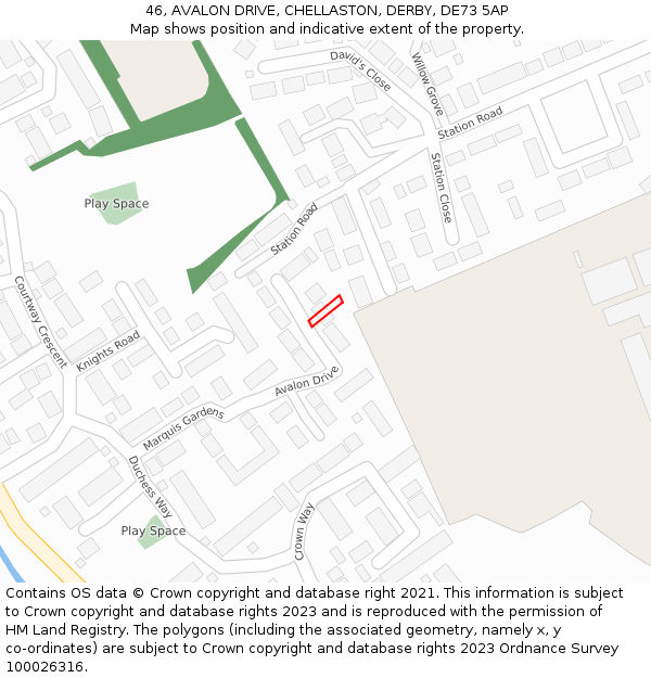 46, AVALON DRIVE, CHELLASTON, DERBY, DE73 5AP: Location map and indicative extent of plot