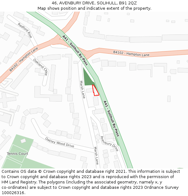 46, AVENBURY DRIVE, SOLIHULL, B91 2QZ: Location map and indicative extent of plot