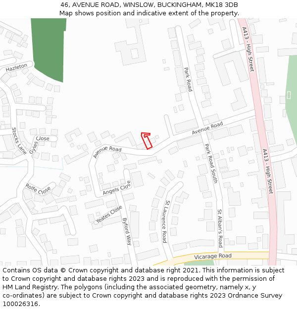46, AVENUE ROAD, WINSLOW, BUCKINGHAM, MK18 3DB: Location map and indicative extent of plot