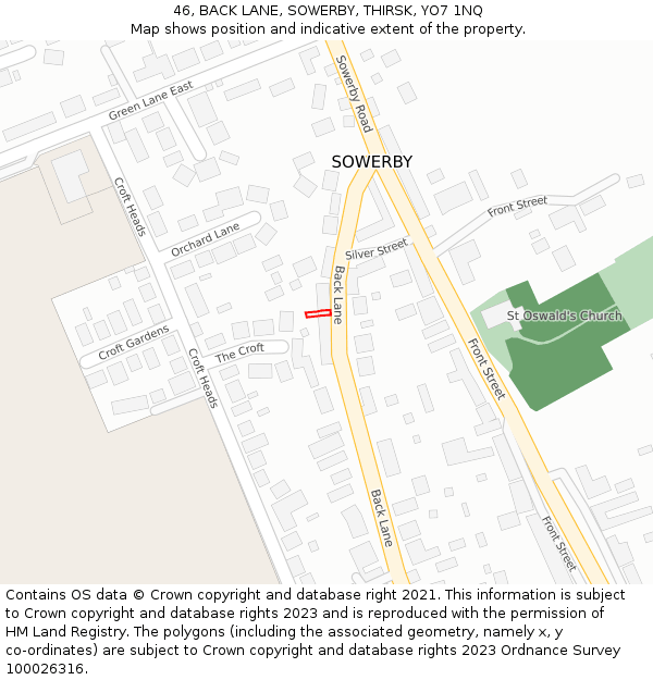 46, BACK LANE, SOWERBY, THIRSK, YO7 1NQ: Location map and indicative extent of plot