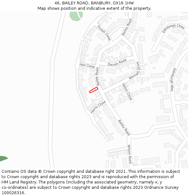 46, BAILEY ROAD, BANBURY, OX16 1HW: Location map and indicative extent of plot