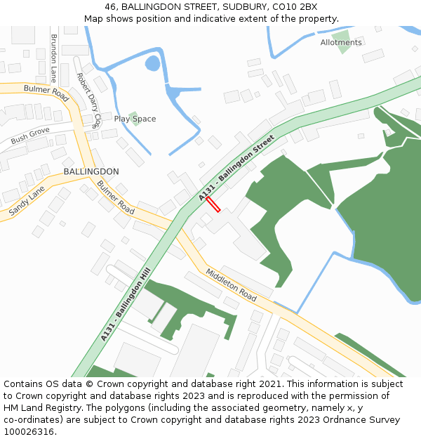 46, BALLINGDON STREET, SUDBURY, CO10 2BX: Location map and indicative extent of plot
