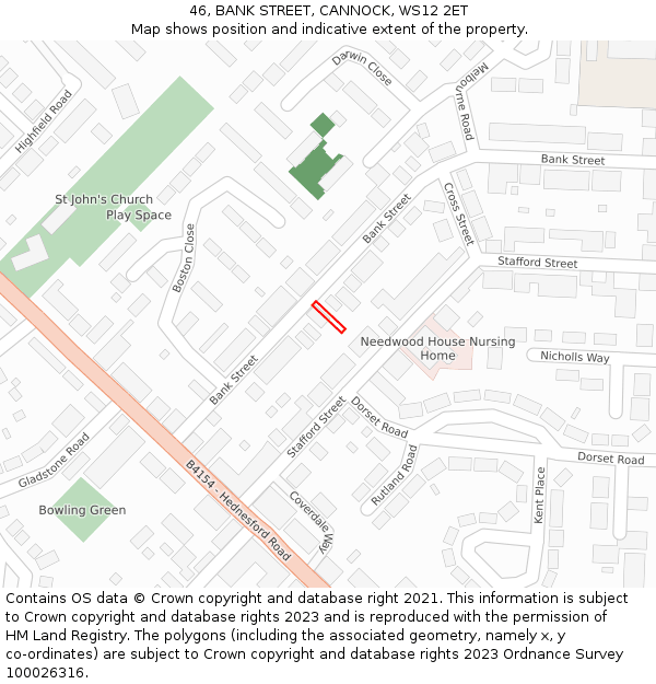 46, BANK STREET, CANNOCK, WS12 2ET: Location map and indicative extent of plot