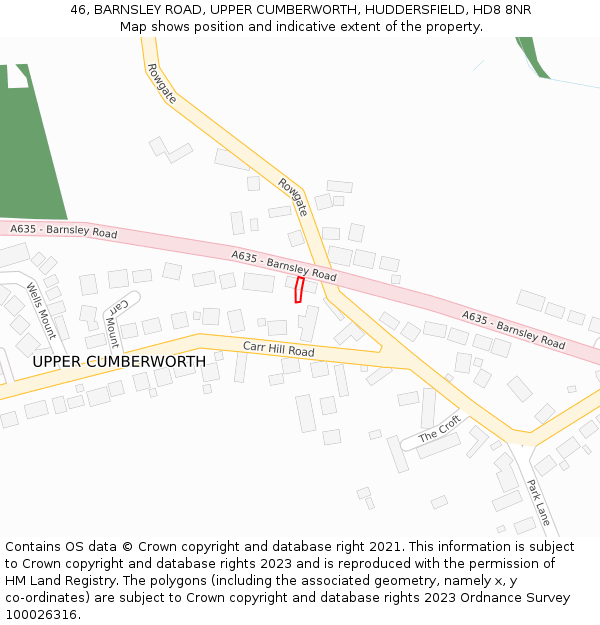 46, BARNSLEY ROAD, UPPER CUMBERWORTH, HUDDERSFIELD, HD8 8NR: Location map and indicative extent of plot