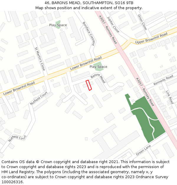 46, BARONS MEAD, SOUTHAMPTON, SO16 9TB: Location map and indicative extent of plot