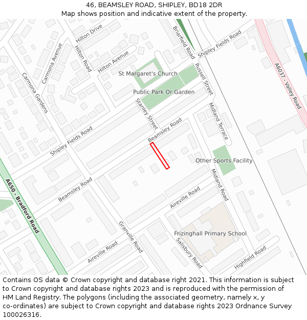 46, BEAMSLEY ROAD, SHIPLEY, BD18 2DR: Location map and indicative extent of plot