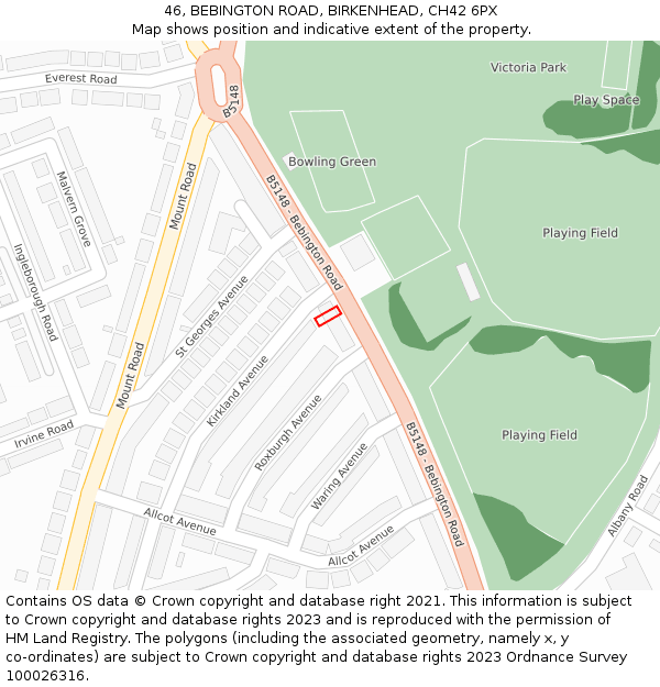 46, BEBINGTON ROAD, BIRKENHEAD, CH42 6PX: Location map and indicative extent of plot