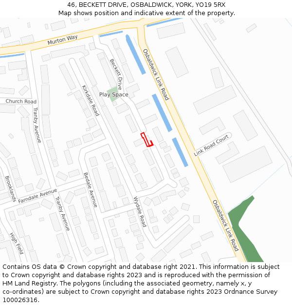 46, BECKETT DRIVE, OSBALDWICK, YORK, YO19 5RX: Location map and indicative extent of plot