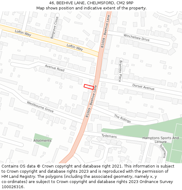 46, BEEHIVE LANE, CHELMSFORD, CM2 9RP: Location map and indicative extent of plot