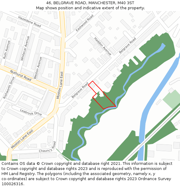 46, BELGRAVE ROAD, MANCHESTER, M40 3ST: Location map and indicative extent of plot