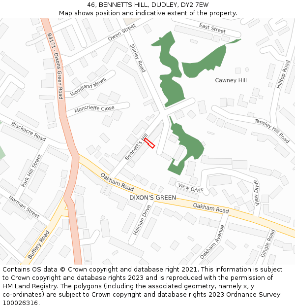 46, BENNETTS HILL, DUDLEY, DY2 7EW: Location map and indicative extent of plot
