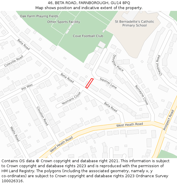46, BETA ROAD, FARNBOROUGH, GU14 8PQ: Location map and indicative extent of plot