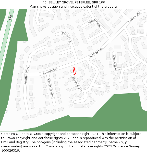 46, BEWLEY GROVE, PETERLEE, SR8 1PP: Location map and indicative extent of plot